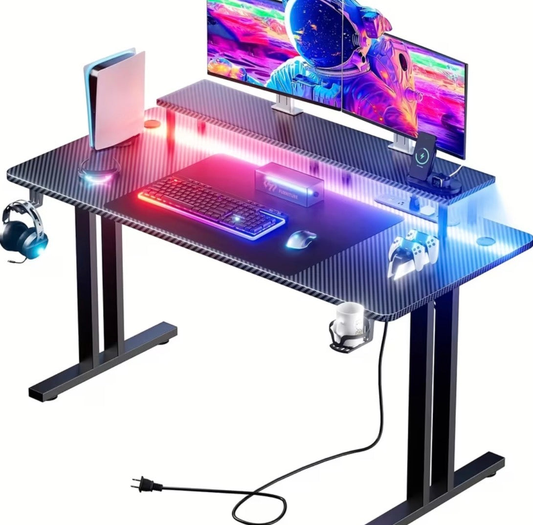 GTRACING 55" RGB Gaming Desk with Monitor Stand & Power Outlet
