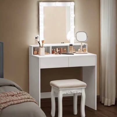 Vanity Desk with Mirror, Makeup Vanity Table with Lights, Adjustable Brightness, 31.5-Inch