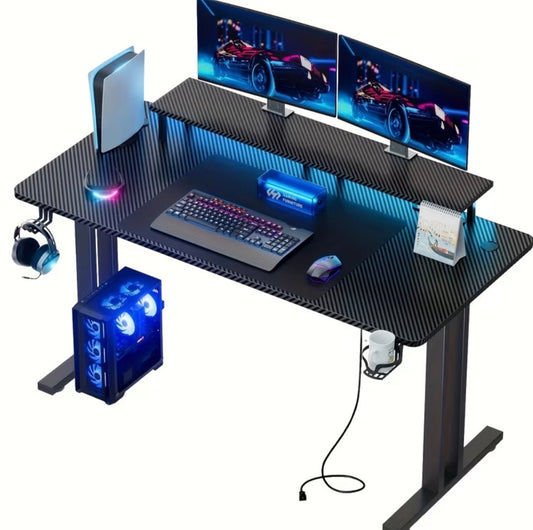 GTRACING 55" RGB Gaming Desk with Monitor Stand & Power Outlet