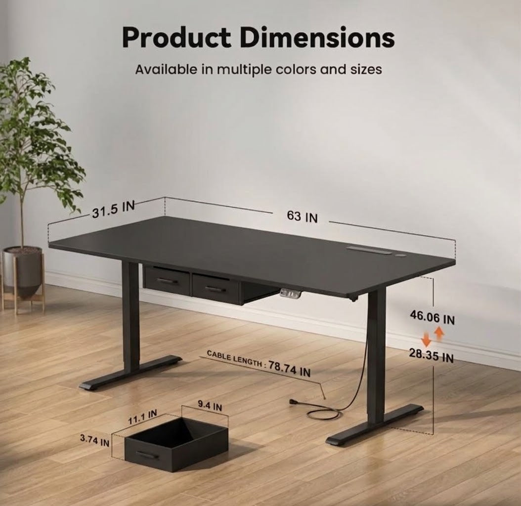 Electric Height Adjustable Desk Computer & Gaming Desk w/ Dual Drawers