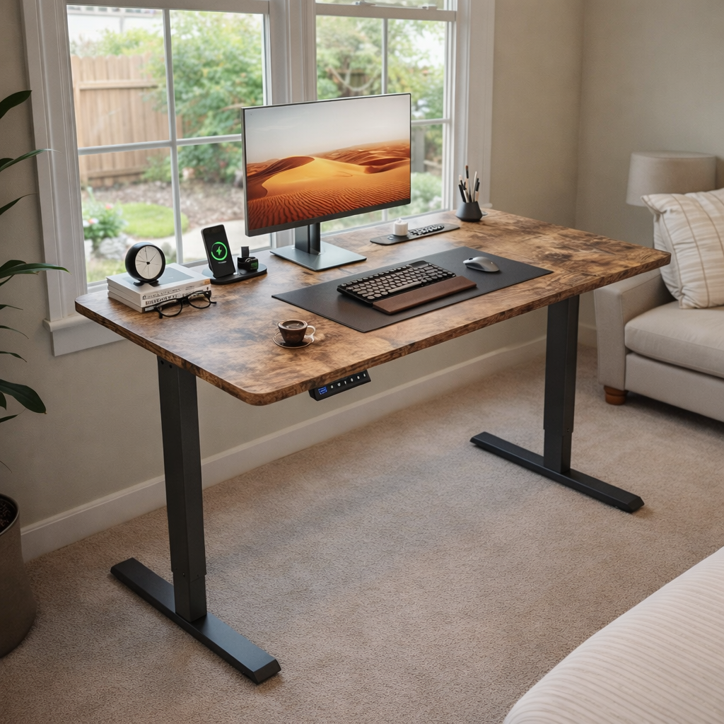 63" Electric Height Adjustable Standing Desk – Ergonomic Sit-Stand Computer Desk, Rust Brown