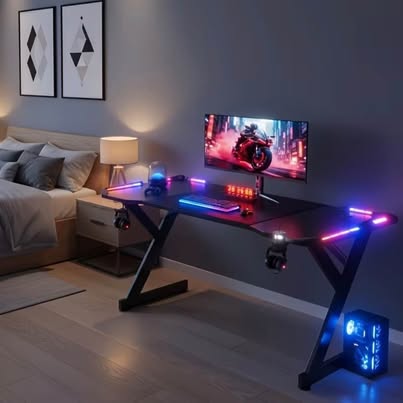 Gaming Desk w/ Cup Holder, Big Mouse Pad & Headphone hook Free (Delivery Available & New)