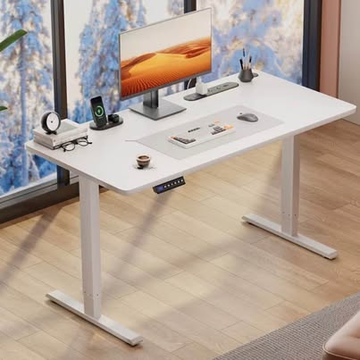55” White Adjustable Standing Desk – Minimalist Setup With Electric Height Control (New)