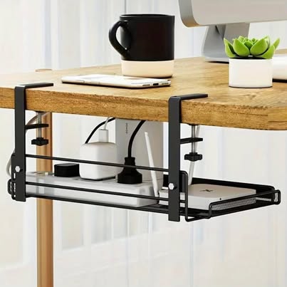 Large under-desk hanging shelf