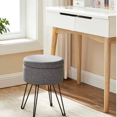 Vanity Stool Chair with Storage - Slate Gray