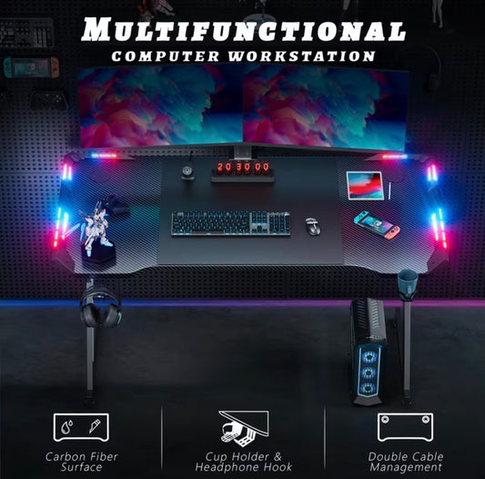 HLDIRECT 55" LED Gaming Desk — Black
