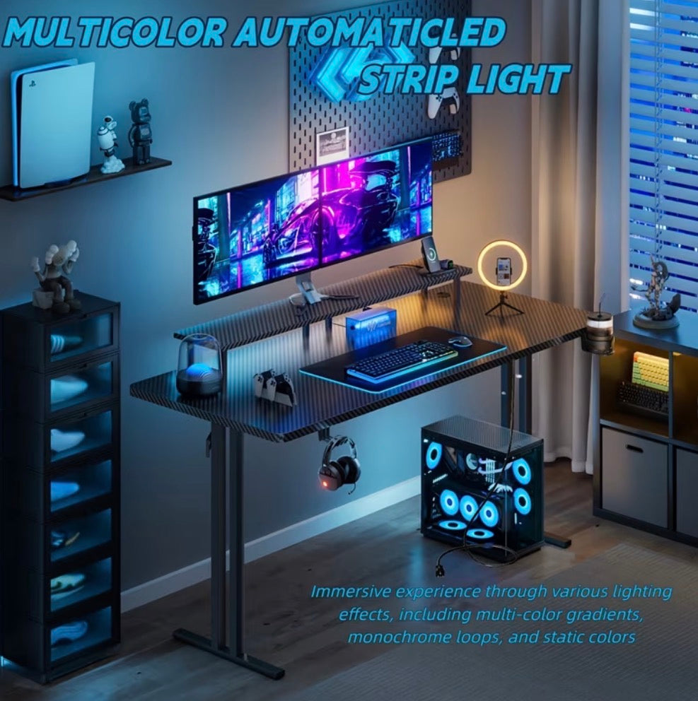GTRACING 55" RGB Gaming Desk with Monitor Stand & Power Outlet