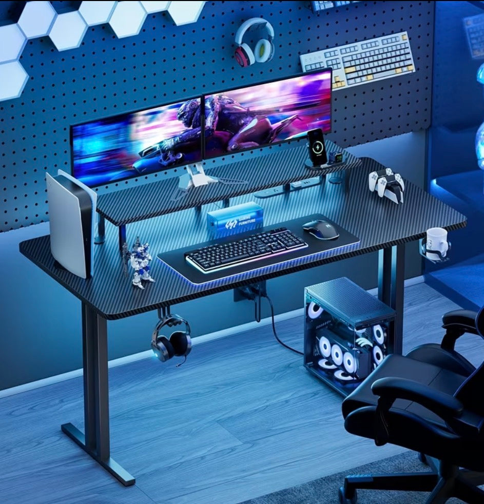 GTRACING 55" RGB Gaming Desk with Monitor Stand & Power Outlet