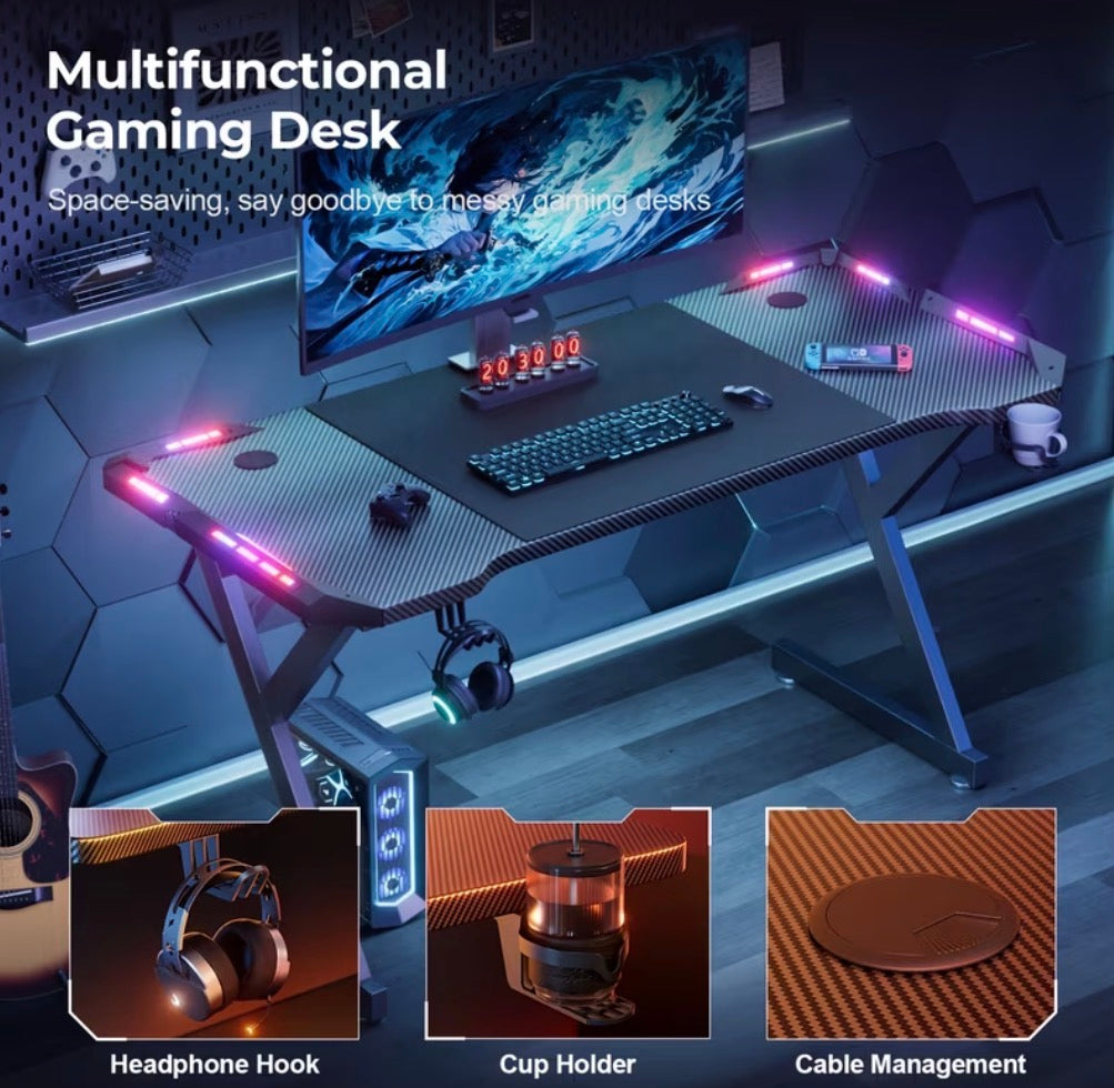 HLDIRECT 55" LED Gaming Desk — Black