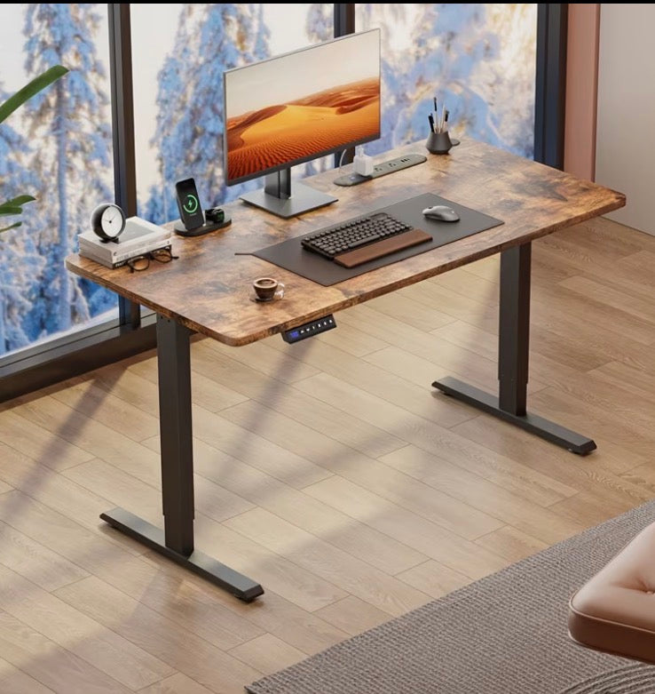 63" Electric Height Adjustable Standing Desk – Ergonomic Sit-Stand Computer Desk, Rust Brown