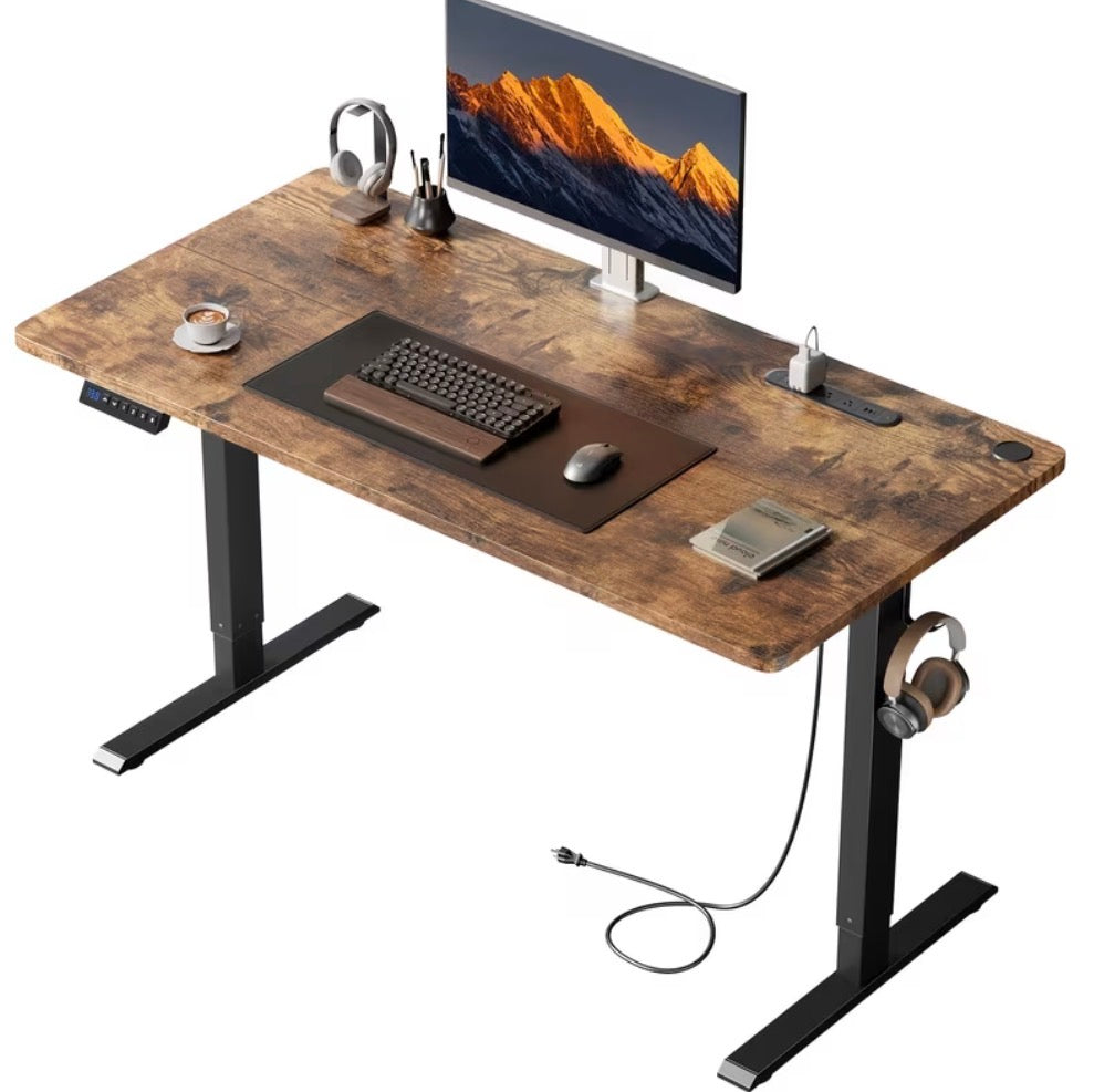 63" Electric Height Adjustable Standing Desk – Ergonomic Sit-Stand Computer Desk, Rust Brown