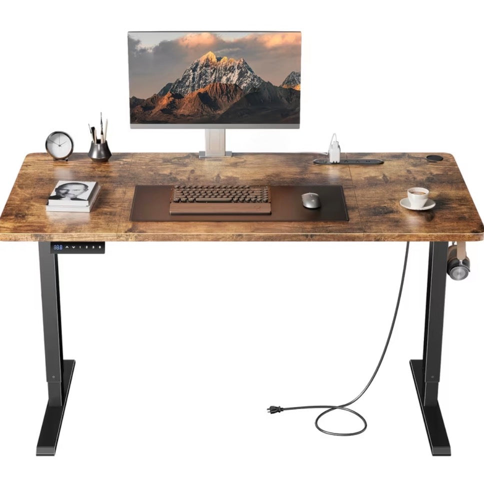 63" Electric Height Adjustable Standing Desk – Ergonomic Sit-Stand Computer Desk, Rust Brown