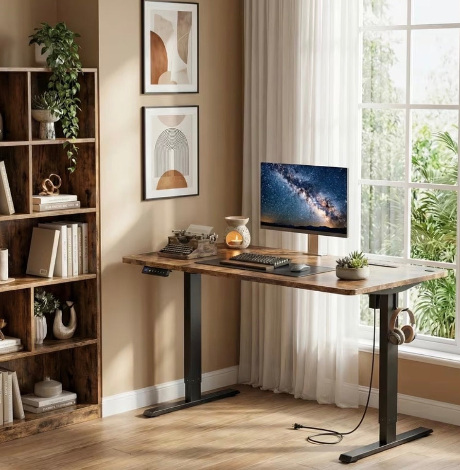 63" Electric Height Adjustable Standing Desk – Ergonomic Sit-Stand Computer Desk, Rust Brown