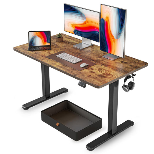 FEZIBO Adjustable Standing Desk with Drawer — 48"x24", Rustic Brown