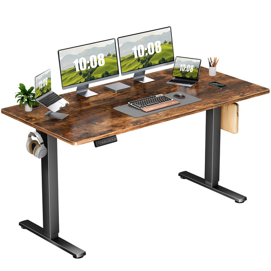 63" Electric Height Adjustable Standing Desk – Ergonomic Sit-Stand Computer Desk, Rust Brown