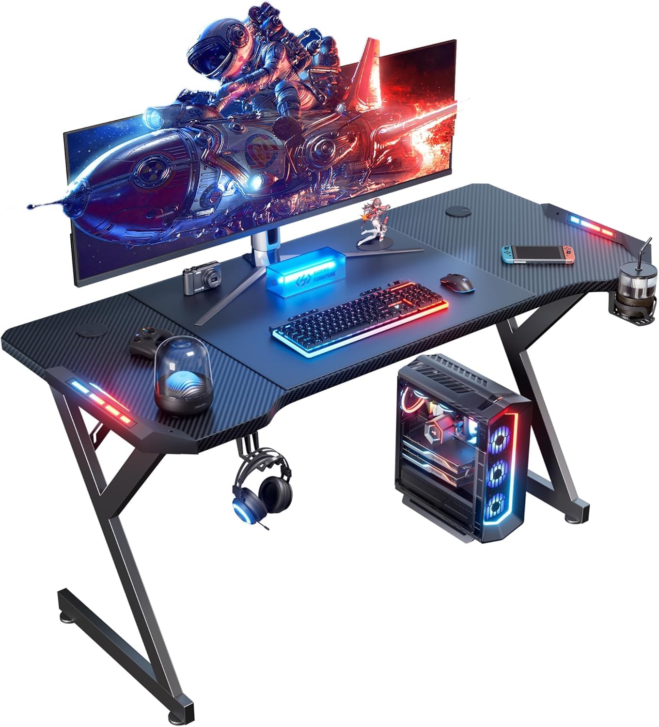 HLDIRECT 55" LED Gaming Desk — Black