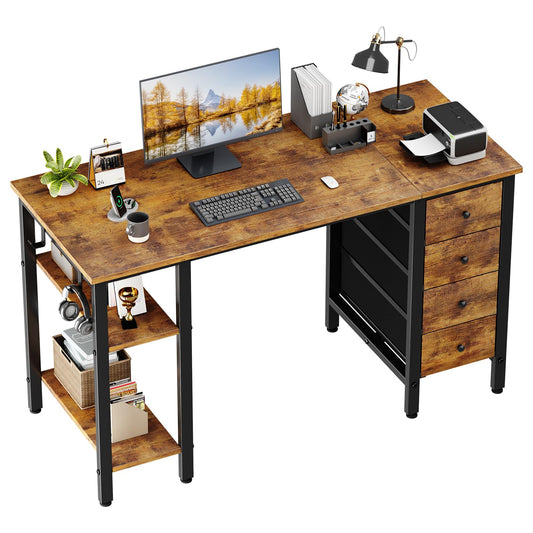 Lufeiya 47" Desk with 4 Drawers — Rustic Brown